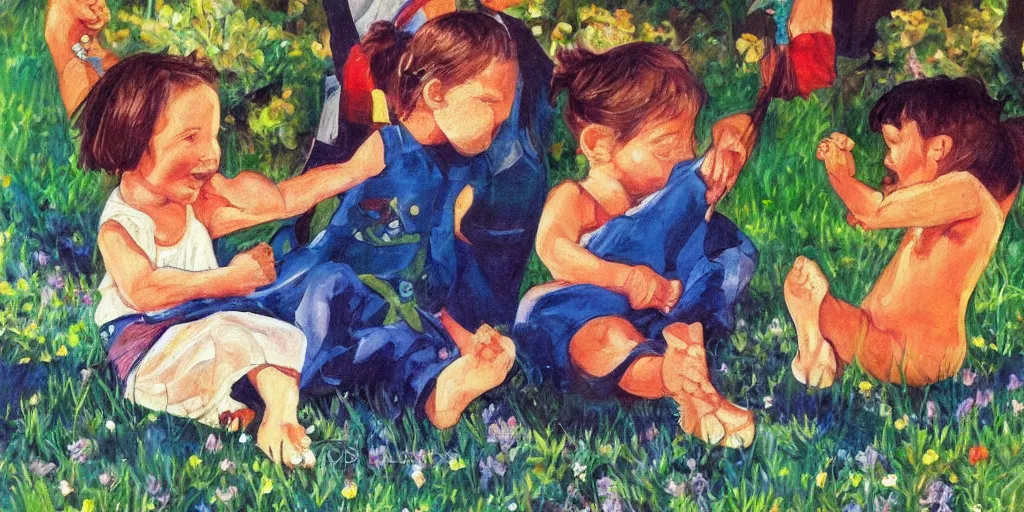 Prompt: detailed painting of childhood