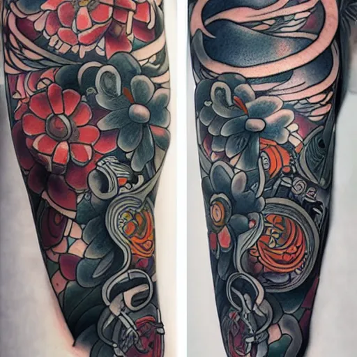 Prompt: tattoo design art, neo traditional, finley detailed, japanese traditional inspired, by jeff gogue by james jean, by nekro borja