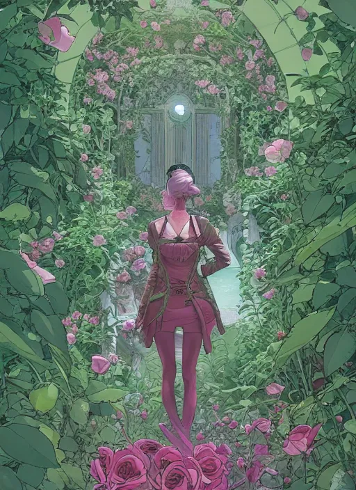 Image similar to a princess in the rose garden by josan gonzalez, katsuhiro otomo, andrew ferez, rule of thirds, beautiful