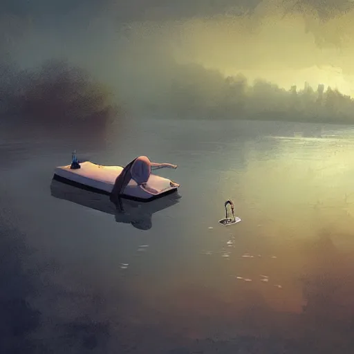 Prompt: A dead body floating in a lake, artwork by Sergey Kolesov, artstation, concept art, digital art