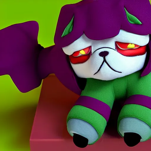 Image similar to cute fumo plush of a knight dog girl of a royal legion, green and purple, vray