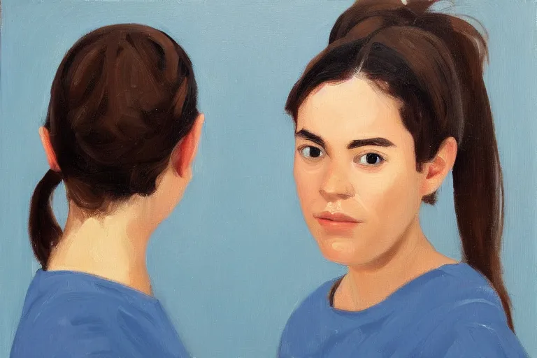 Prompt: a portrait of a cute spanish girl, oil painting by alex katz, trending on artstation