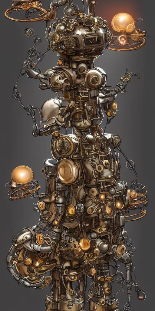 Image similar to a steampunk robot with mushrooms growing out of it's head, detailed, 4 k, trending in artstation