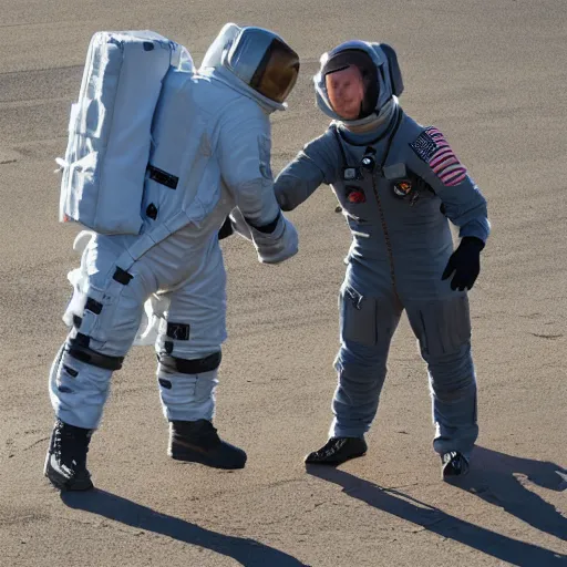 Image similar to cat astronaut shakes the hands with president