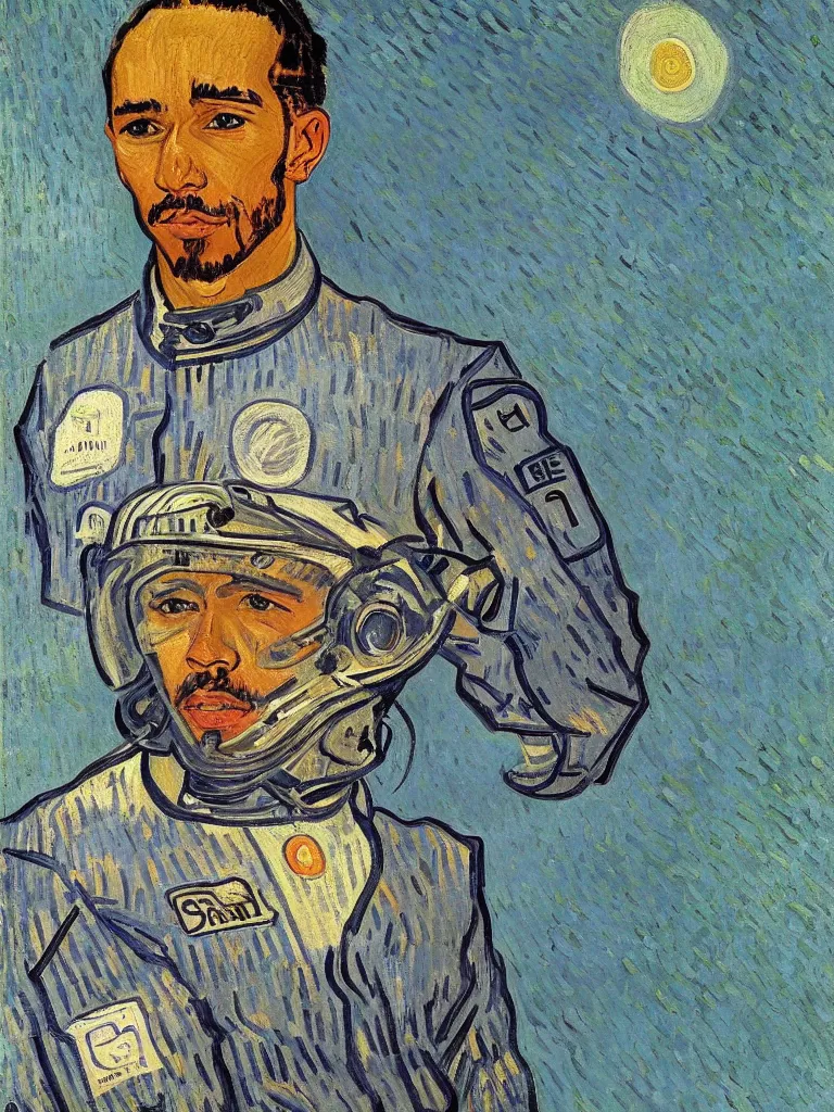 Image similar to portrait of Sir Lewis Hamilton by Van Gogh