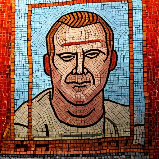 Image similar to trump in an old fashioned prison suite, byzantine mosaic,