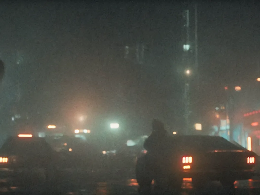 Image similar to Barack Obama close up film still from Blade Runner 2049, beautiful lighting, raining, neon lights, cinematic depth, ultra sharp