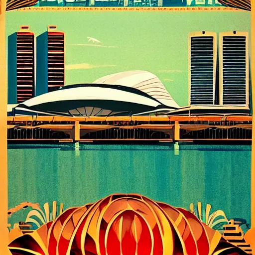 Image similar to art deco tourism poster of marina bay sands