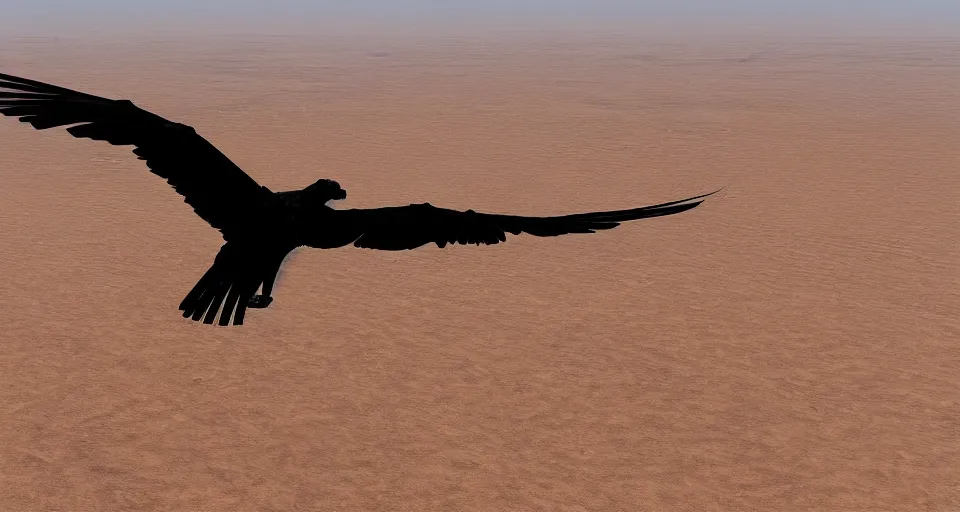 Prompt: a vulture flying over an empty desert, artstation, cgsociety