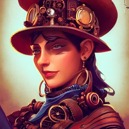 Prompt: female steampunk portrait, maya ali mage, gloomhaven, dynamic lighting, gaudy colors, octane render aesthetic, matte painting concept art, official fanart behance hd artstation by jesper ejsing, by rhads and makoto shinkai and lois van baarle and ilya kuvshinov and rossdraws