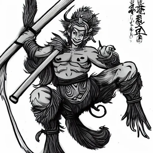 Prompt: sun wukong the monkey king in the art style of demon slayer