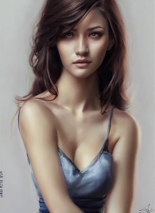 Image similar to full length photo of a gorgeous young woman in the style of stefan kostic, realistic, sharp focus, 8k high definition, insanely detailed, intricate, elegant, art by stanley lau and artgerm