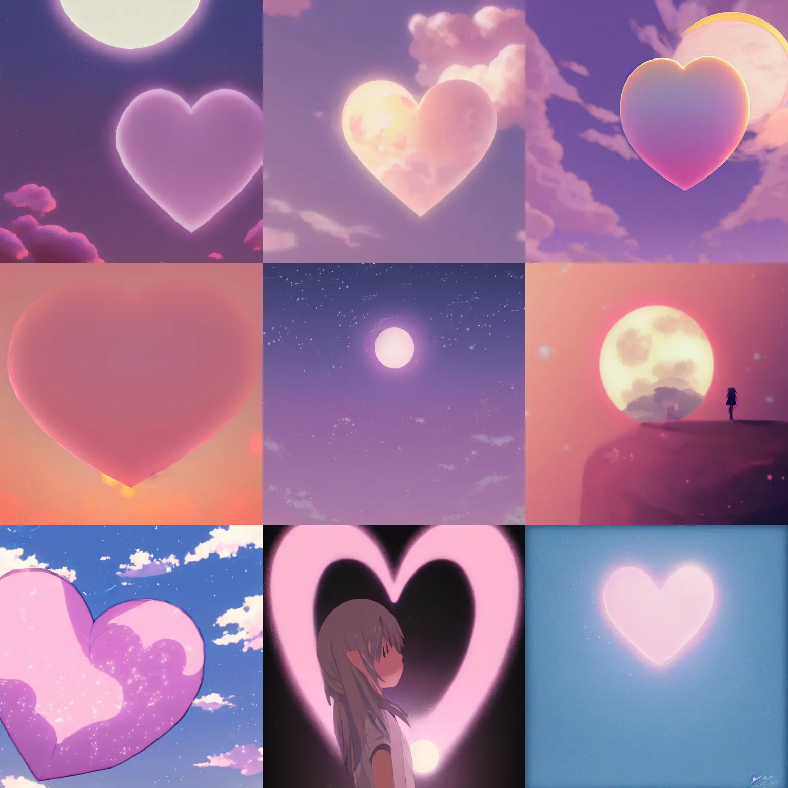 Image similar to a light pink heart with a moon texture, by makoto shinkai