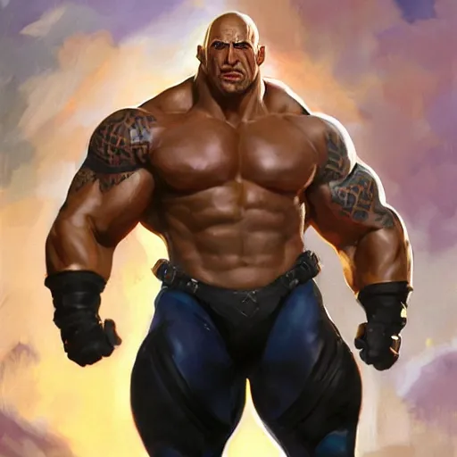 Image similar to greg manchess portrait painting of fierce partially armored foundation aka dwayne the rock johnson from fortnite as overwatch character, medium shot, asymmetrical, profile picture, organic painting, sunny day, matte painting, bold shapes, hard edges, street art, trending on artstation, by huang guangjian, gil elvgren, ruan jia, greg rutkowski, gaston bussiere