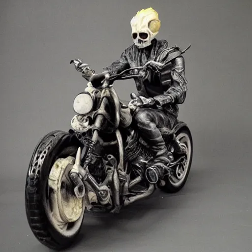 Image similar to ghost rider, marble sculpture