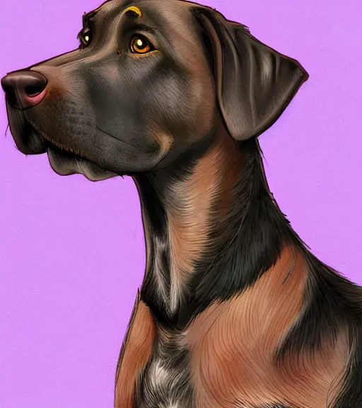 Prompt: plott hound german shepard lab mix dog full color digital illustration in the style of don bluth, artgerm, artstation trending, 4 k