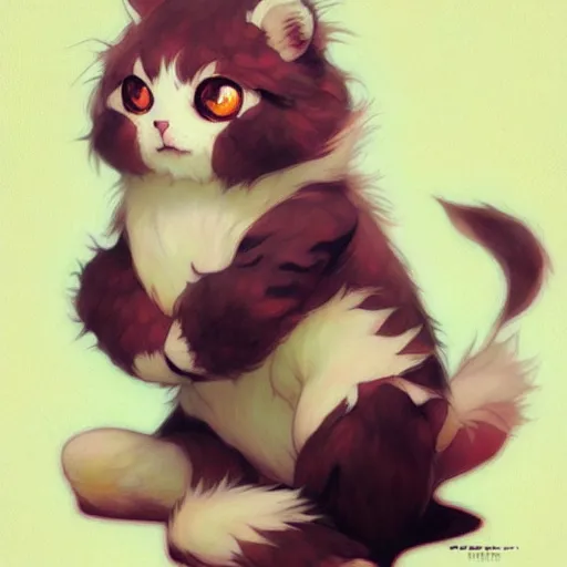 Image similar to Cuddly fuzzy fluffy animal, furry, cute, kawaii, illustration, art by Krenz Cushart and Artem Demura and alphonse mucha