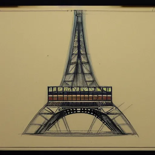 Prompt: reject design for the eiffel tower, old architect drawing