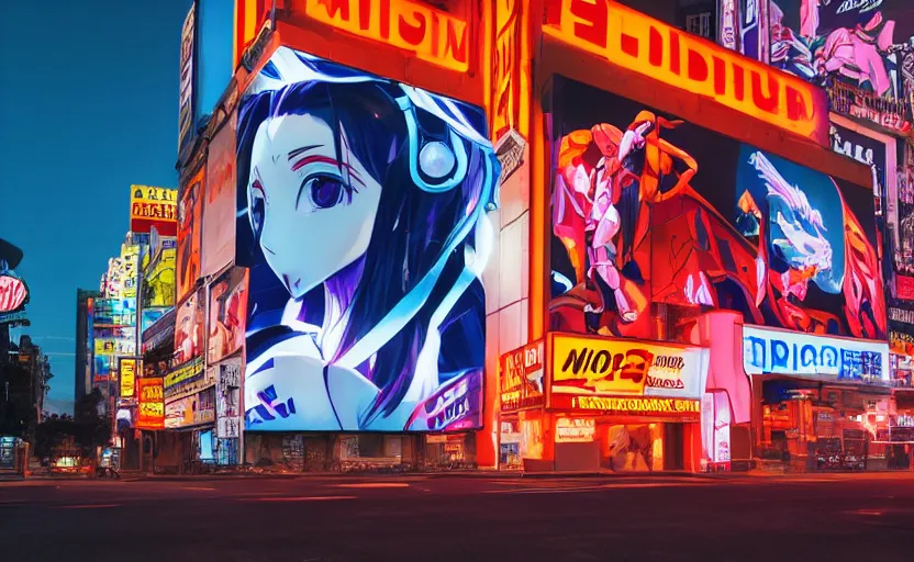 Image similar to night lighting billboard advertisement with an extremely beautiful photo of a white marble statue of an anime girl with colorful motocross logos and motorcycle helmet with closed visor, colorful smoke in the background, carved marble statue, fine art, neon genesis evangelion, virgil abloh, offwhite, denoise, highly detailed, 8 k, hyperreal