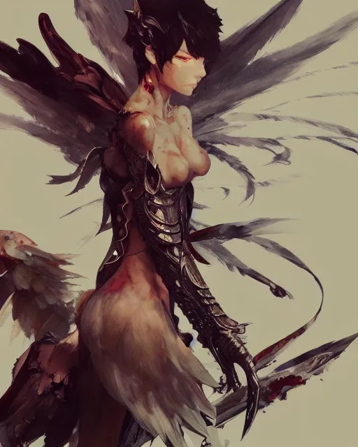 Image similar to concept art of winged, highly detailed painting by dustin nguyen, akihiko yoshida, greg tocchini, 4 k, trending on artstation, 8 k