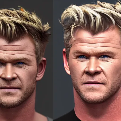 Prompt: chris hemsworth and gordon ramsay crossbreed, rendered in 3 d by xie boli, trending on artstation, 4 k, 8 k, photorealistic imagery, photorealistic details, intricate, highly detailed