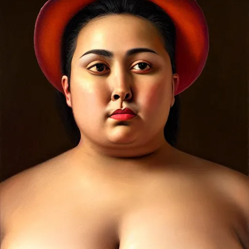 Image similar to A portrait of a strong and thick attractive non-binary person, medium skin tone, Mexican, oil painting, majestic, detailed, high resolution