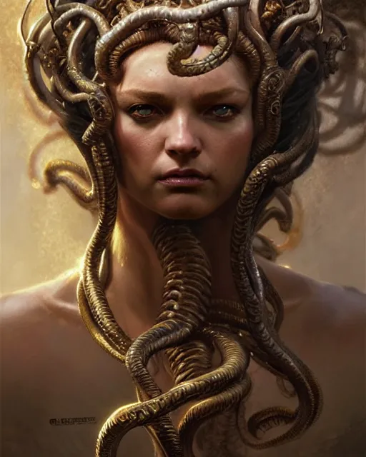 Image similar to fierce medusa, fantasy character portrait, ultra realistic, concept art, intricate details, highly detailed by greg rutkowski, gaston bussiere, craig mullins, simon bisley