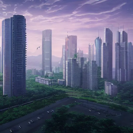 Prompt: realistic building, monster, shenzhen, wide landscape, eva, makoto shinkai