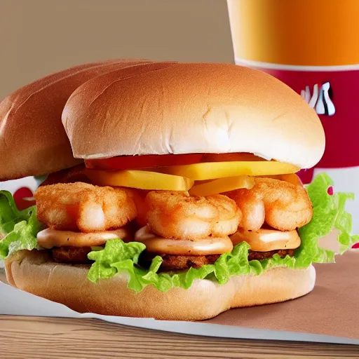 Prompt: mcdonalds shrimp po boy burger ad