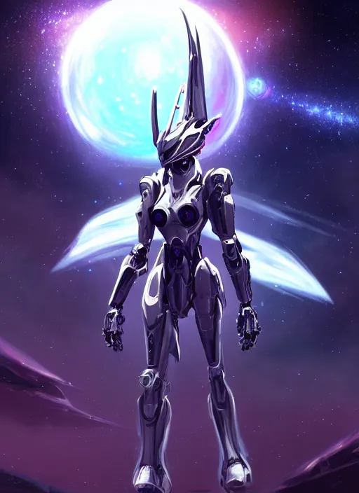 Image similar to cinematic shot, cosmic sized perfectly proportioned stunning beautiful anthropomorphic robot mecha female dragon, space background, larger than galaxies, holding milky way in hands, sleek silver armor, epic proportions, epic size, epic scale, ultra detailed digital art, furry art, macro art, dragon art, giantess art, warframe fanart, furaffinity, deviantart