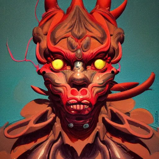 Prompt: prompt : oni mask character portrait soft light painted by james jean and katsuhiro otomo and erik jones, inspired by evangeleon anime, smooth face feature, intricate oil painting, high detail illustration, sharp high detail, manga and anime 1 9 9 9