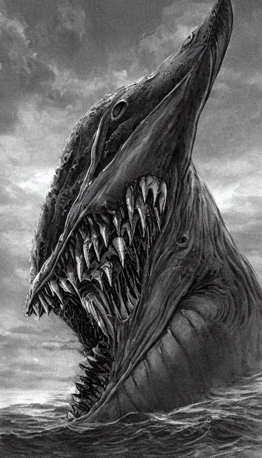 Image similar to a pentax photograph of a monstrous horror whale, sharp teeth, giant mouth, dark fantasy horror art