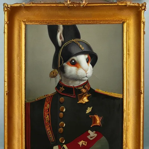 Image similar to a painting of a rabbit dressed as a Russian Imperial Soldier