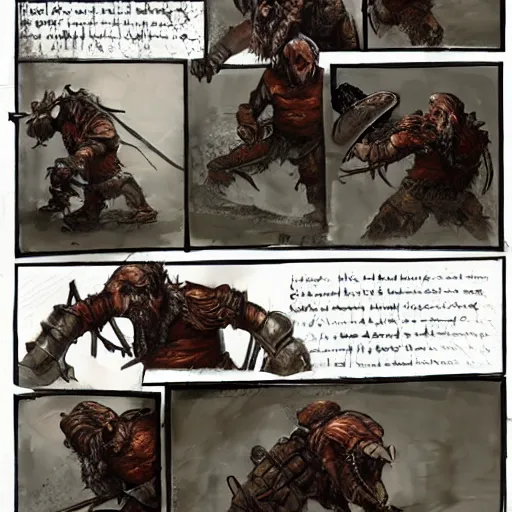 Image similar to raging armored bugbear wielding rusty cleaver grappling gnoll wayne reynolds