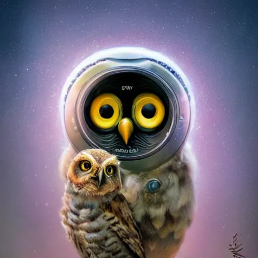 Image similar to long shot of a very cute owl chick nesting in a very futuristic cup, esao andrews, m. w. kaluta, humorous illustration, hyperrealistic, big depth of field, warm colors, night scenery, low light, 3 d octane render, 4 k, conceptart, hyperdetailed, hyperrealistic, trending on artstation