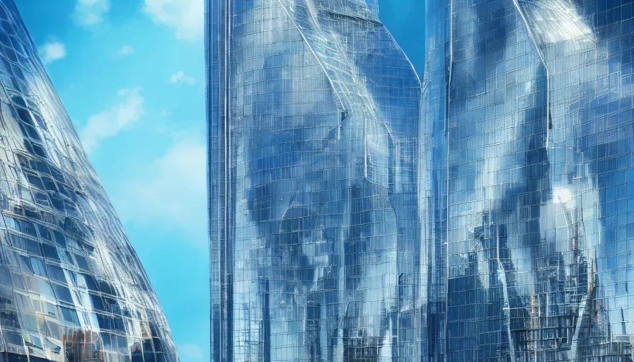 Prompt: giant glass skyscraper with a blue dome on the roof built in london, sunny day, hyperdetailed, artstation, cgsociety, 8 k