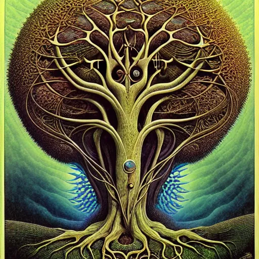 Image similar to tree of life by roger dean and andrew ferez, art forms of nature by ernst haeckel, divine chaos engine, symbolist, visionary, art nouveau, botanical fractal structures, organic, detailed, realistic, surreality