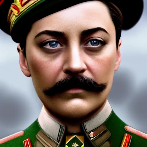 Prompt: a beautiful photography of Marion Cotillard playing Joseph Stalin, photorealistic, Canon eos M50, 50mm, cinematic, trending on Artstation