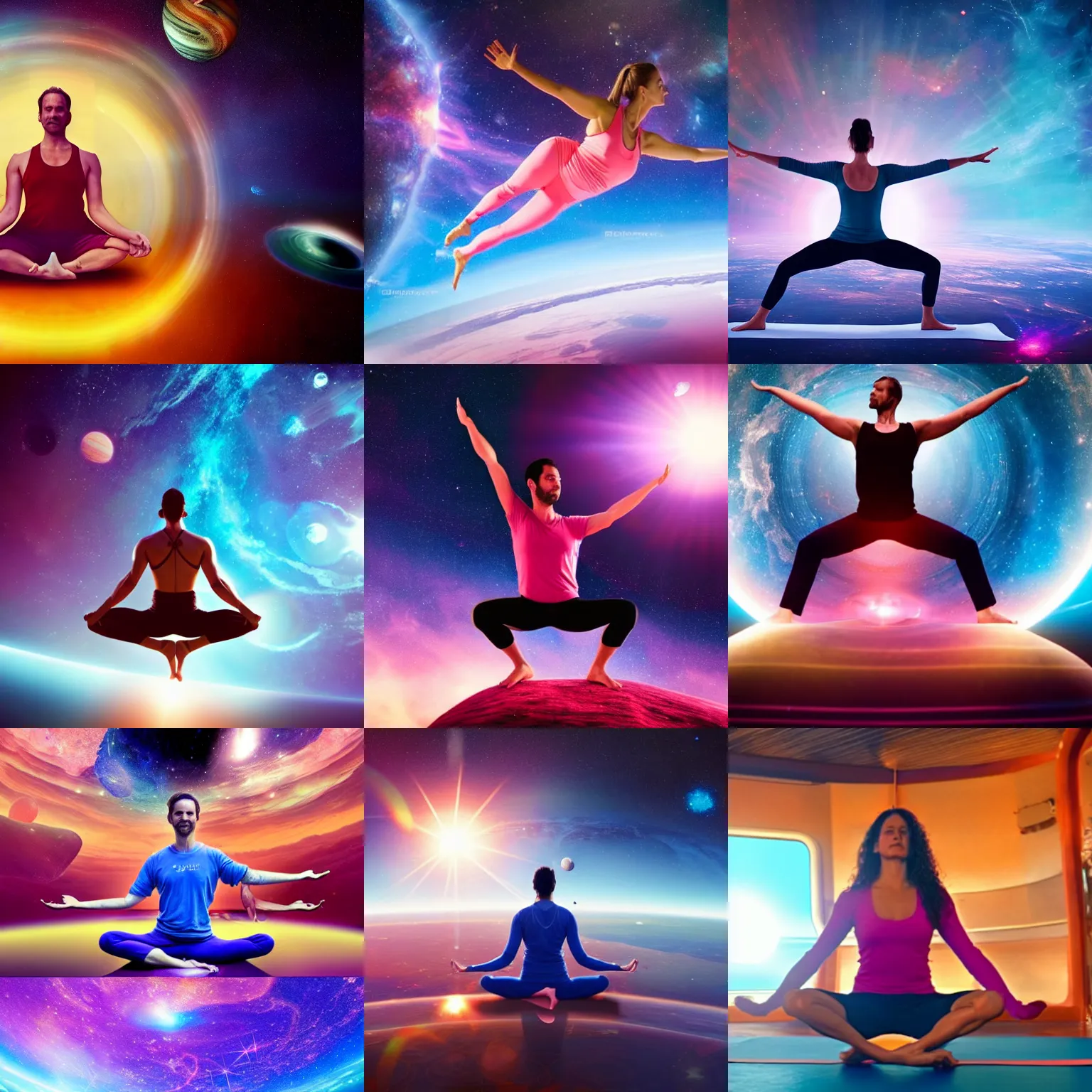 Prompt: dambeldor as yoga instructor in space, cinematic shot, magical colors and atmosphere, perfect composition, coherent, super realistic, professional 8 k
