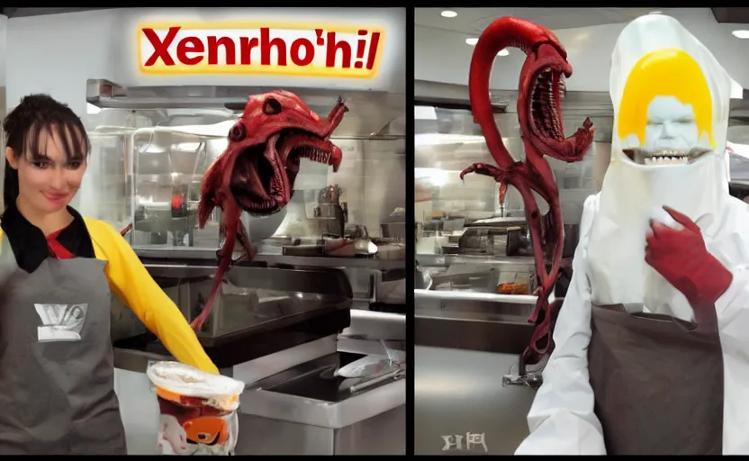 Image similar to Xenomorph as mcdonald's employee