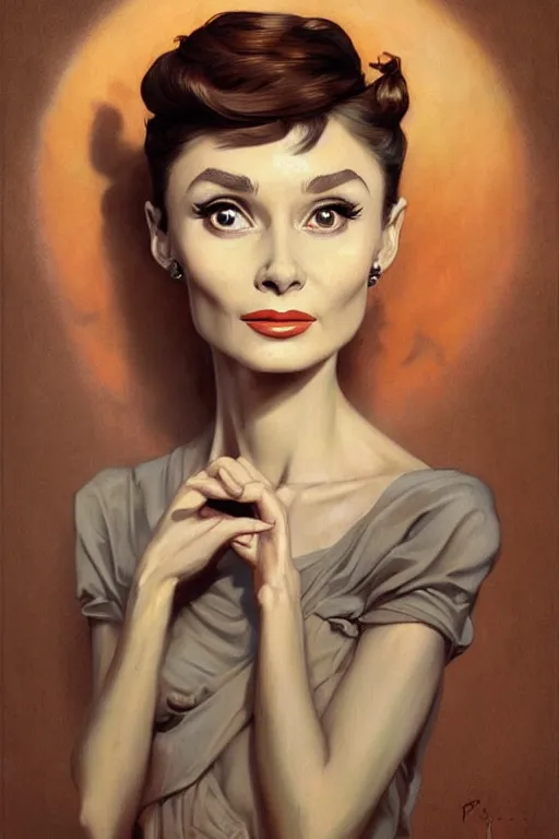 Image similar to Audrey Hepburn by Peter Mohrbacher in the style of Gaston Bussière, Art Nouveau