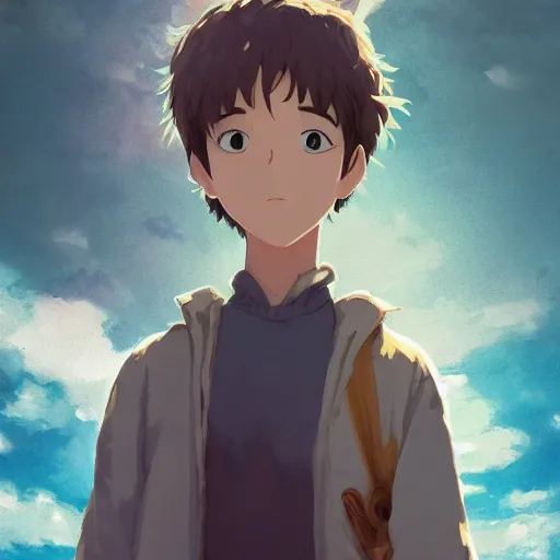 Prompt: friendly guy and small creature , with Fragile looking character portrait face made by Studio Ghibli highly detailed art, beautiful scene, sharp focus, smooth, 8k, anime art, wild, dark, fantasy