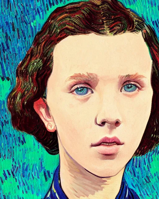 Prompt: portrait of millie bobby brown by vincent van gogh, digital art