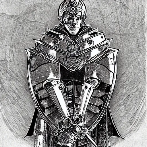 Image similar to Sir Gawain, Knight of the Sun, White Knight of the Round Table, gorgeous illustration by Wada Arco