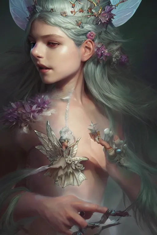 Image similar to fairy princess, highly detailed, d & d, fantasy, highly detailed, digital painting, trending on artstation, concept art, sharp focus, illustration, art by artgerm and greg rutkowski and fuji choko and viktoria gavrilenko and hoang lap