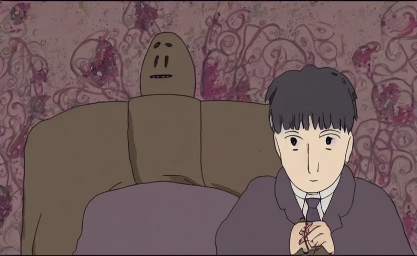 Image similar to a still of david lynch in spirited away, anime style, studio ghibli,