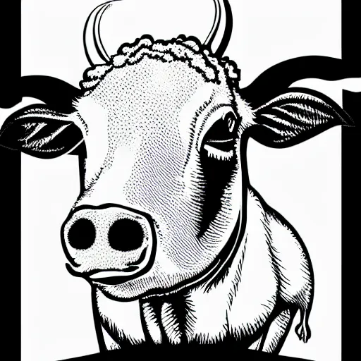 Image similar to antichrist, cow, pig, sheep, chicken, white on black vector ink drawing