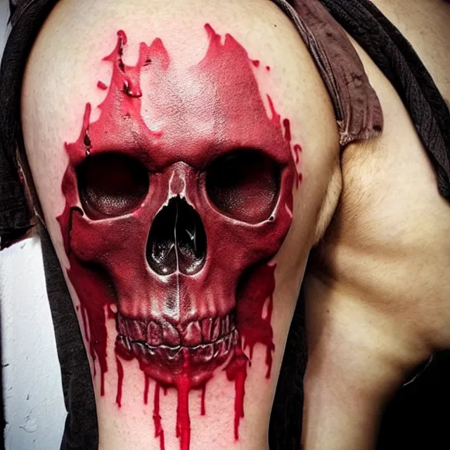 Prompt: skull covered and dripping in blood, tattoo