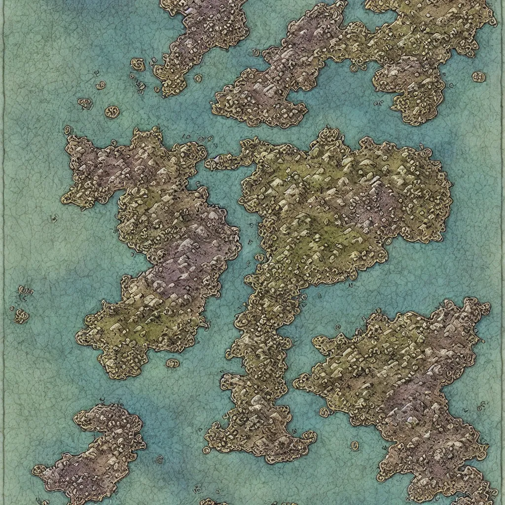 Image similar to detailed fantasy map, cartography, art by devon rue, swllsword maps, critical role, wotc, roll 2 0, dndbeyond, godsfall, fantasy, world, bright, sharp focus, smooth, sharpened