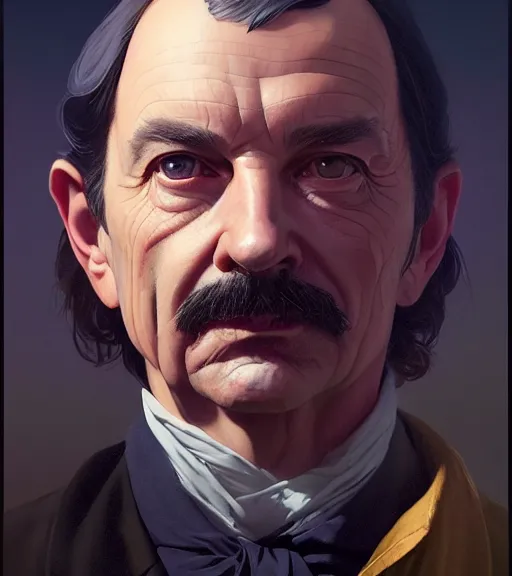 Image similar to Highly detailed portrait of Descartes in GTA V, Stephen Bliss, unreal engine, fantasy art by Greg Rutkowski, Loish, Rhads, ferdinand knab, Makoto Shinkai and Lois van baarle, ilya kuvshinov, rossdraws, Tom Bagshaw, global illumination, radiant light, detailed and intricate environment